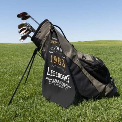 40th Birthday 1983 Add Name Legendary Black Gold Golf Towel