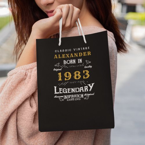 40th Birthday 1983 Add Name Legendary Black Gold Medium Gift Bag