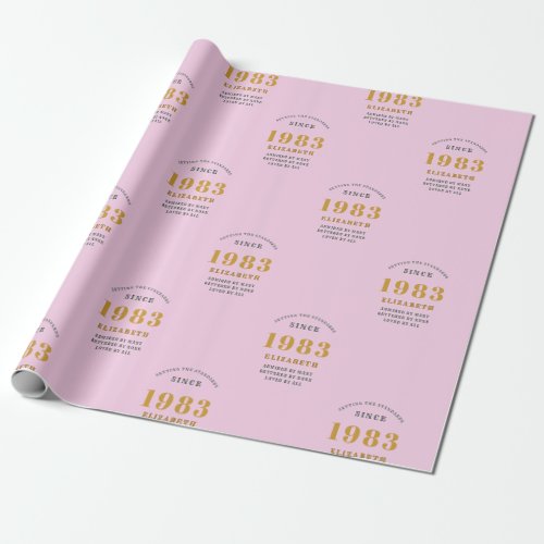 40th Birthday 1983 Add Name Pink Gray Wrapping Paper