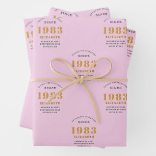 40th Birthday 1983 Add Name Pink Grey Wrapping Paper Sheets