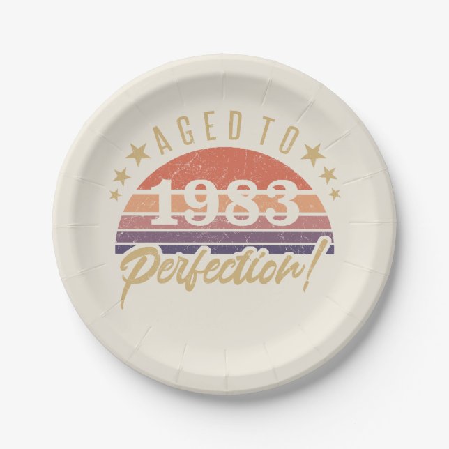 40th Birthday 1983 Aged To Perfection Paper Plates (Front)