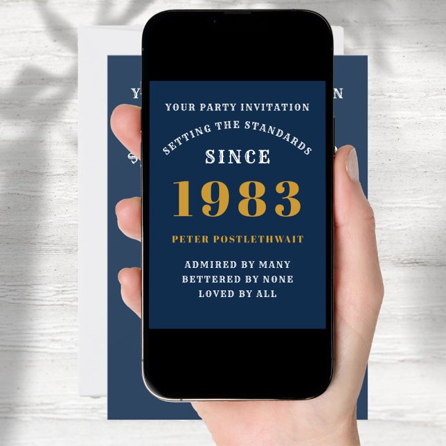 40th Birthday 1983 Blue Gold Personalized For Him Invitation (Creator Uploaded)