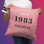 40th Birthday 1983 Pink Girly Elegant Chic Throw Pillow<br><div class="desc">Celebrate a special 40th birthday with this one-of-a-kind personalized pillow designed to bring a chic and elegant feel to any room. Make sure to add your special touch to this pink and grey custom throw pillow with a meaningful message and their name. Perfect for the girly girl in your life,...</div>
