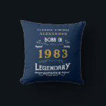 40th Birthday 1983 Retro Blue Gold Legendary Throw Pillow<br><div class="desc">For those celebrating their birthday we have the ideal home decoration accessory. The blue background with a white and gold vintage typography design design is simple and yet elegant with a retro feel. Easily customize the text of this birthday gift using the template provided. More gifts and party supplies available...</div>