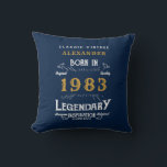 40th Birthday 1983 Retro Blue Gold Legendary Throw Pillow<br><div class="desc">For those celebrating their birthday we have the ideal home decoration accessory. The blue background with a white and gold vintage typography design design is simple and yet elegant with a retro feel. Easily customize the text of this birthday gift using the template provided. More gifts and party supplies available...</div>