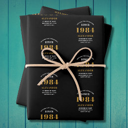 40th Birthday 1984 Black Gold Chic Elegant Wrapping Paper Sheets
