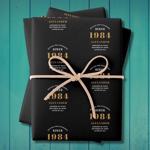 40th Birthday 1984 Black Gold Chic Elegant Wrapping Paper Sheets