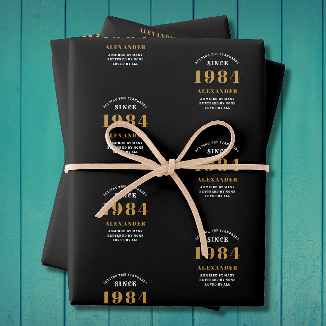 40th Birthday 1984 Black Gold Chic Elegant Wrapping Paper Sheets (40th Birthday Chic 1984 Themed Black & Gold Elegant Wrapping Paper Sheets. Fully personalized.)