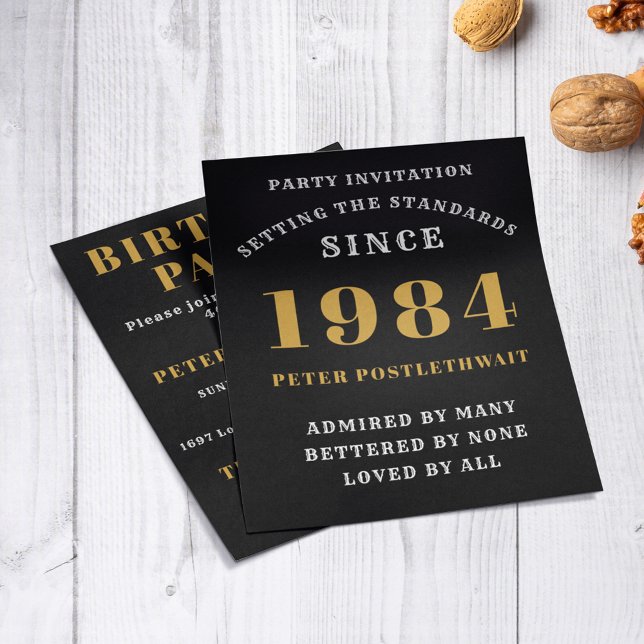 40th Birthday 1984 Black Gold Personalized For Him Flyer (Elegant Budget Black and Gold 40th Birthday Invitation - Create Your Own Personalized Design)