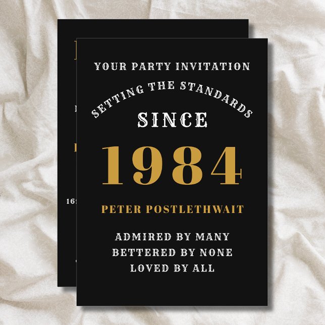 40th Birthday 1984 Black Gold Personalized For Him Invitation (Elegant Black and Gold 40th Birthday Invitation - Create Your Own Personalized Design)