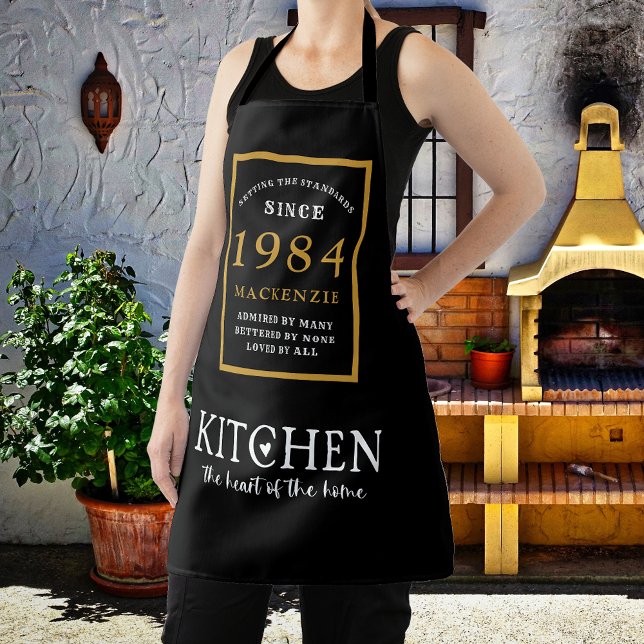 40th Birthday 1984 Name Elegant Black Gold Chic Apron (Elegant Black & Gold Chic Apron - 40th Birthday 1984 Name Personalized Kitchen & BBQ Essentials)