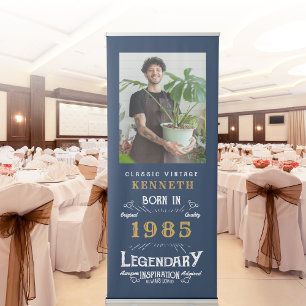 40th Birthday 1985 Legend Blue Gold Name Photo Ret Retractable Banner