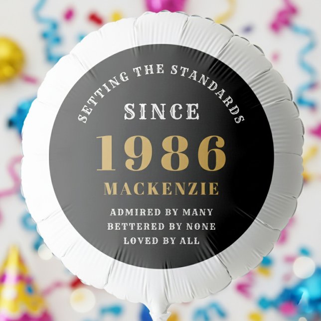 40th Birthday 1986 Add Name Black Gold Balloon (Born 1986 birthday balloon. Out of focus background.)