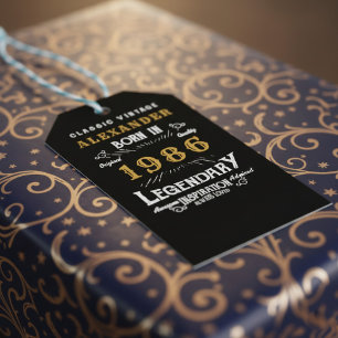 40th Birthday 1986 Add Name Legend Black Gold Gift Tags
