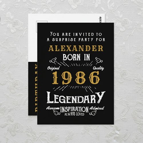 40th Birthday 1986 Black Gold Legend Invitation