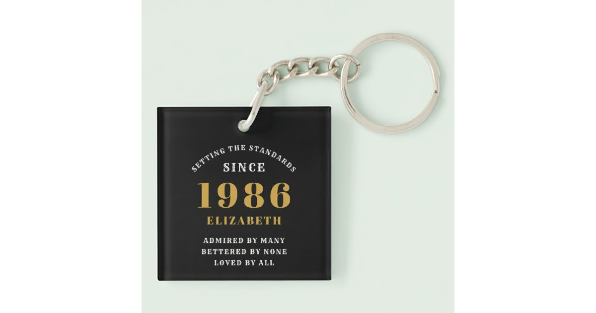 40th Birthday 1986 Black Gold Personalized Keychain | Zazzle