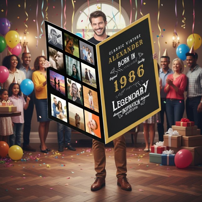 40th Birthday 1986 Legend Photo Template Giant Card (1986 giant birthday card in a party setting.)