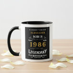 40th Birthday 1986 Legend Retro Black Personalized Mug<br><div class="desc">For those legends born in 1986 and celebrating their 40th birthday we have the ideal birthday coffee mug. The black background with a white and gold vintage typography design design is simple and yet elegant with a retro feel. Easily customize the text of this birthday gift using the template provided....</div>