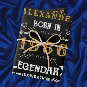 40th Birthday 1986 Legend Vintage Black Wrapping Paper Sheets