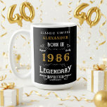 40th Birthday 1986 Legendary Retro Coffee Mug<br><div class="desc">For those born in 1986 and celebrating their 40th birthday we have the ideal birthday coffee mug. The black background with a white and gold vintage typography design design is simple and yet elegant with a retro feel. Easily customize the text of this birthday gift using the template provided. More...</div>