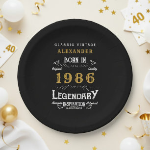 40th Birthday 1986 Legendary Retro Paper Plates