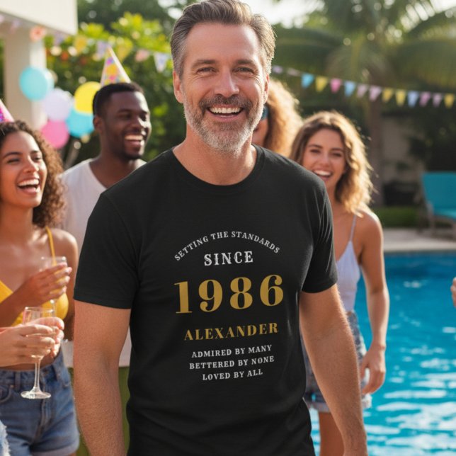 40th Birthday 1986 Personalized Custom Name Black T-Shirt (40th birthday tshirt worn at a pool side)