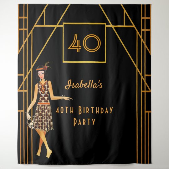 40th Birthday 40 Black Gold Gatsby 1920's Art Deco Tapestry | Zazzle.com