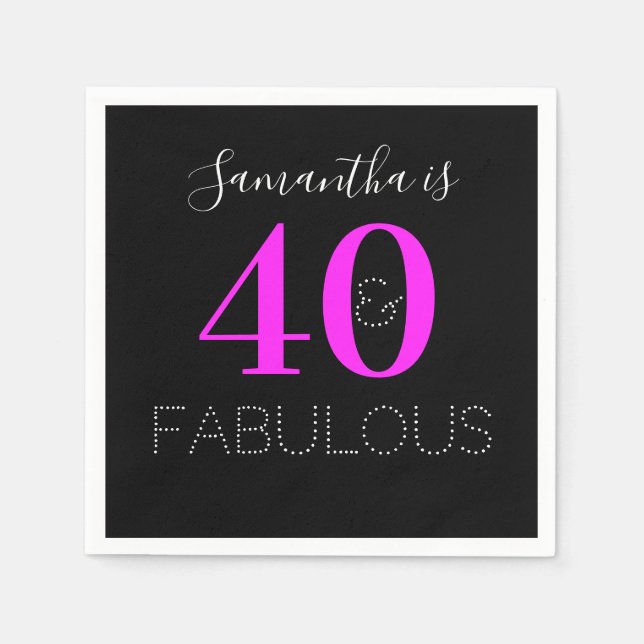 40th Birthday 40 Fabulous Personalized Neon Pink Napkins (Front)