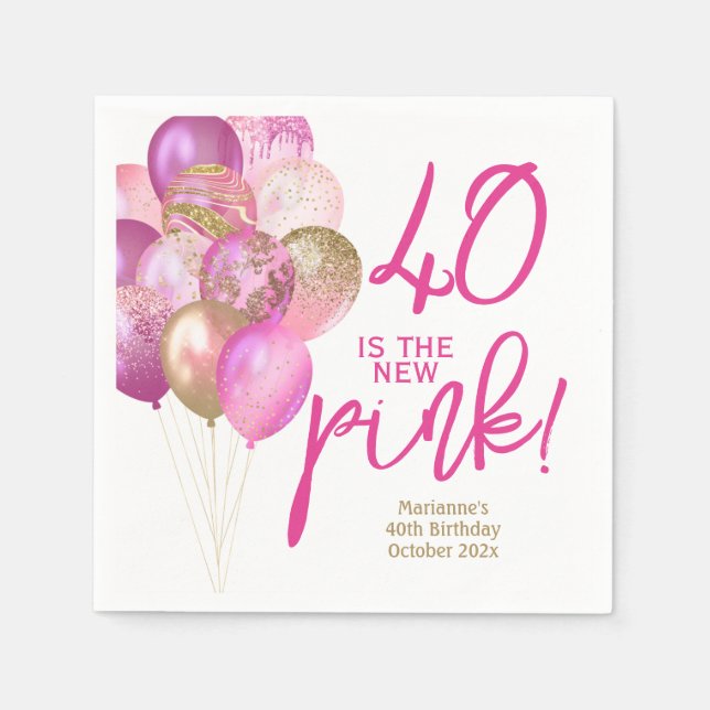 40th Birthday 40 Is the New Pink Party Napkins (Front)