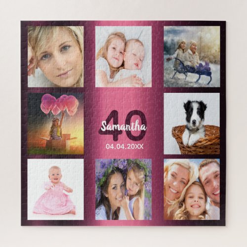 40th birthday 40 photo collage woman purple jigsaw puzzle