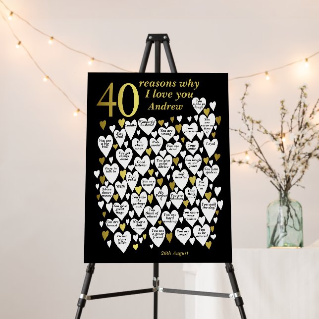 40th Birthday 40 Reasons I Love You Foam Board (In Situ (Stand))