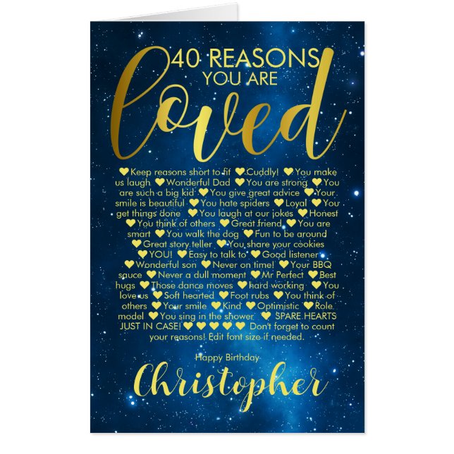 40th Birthday 40 Reasons We Love You Card (Front)