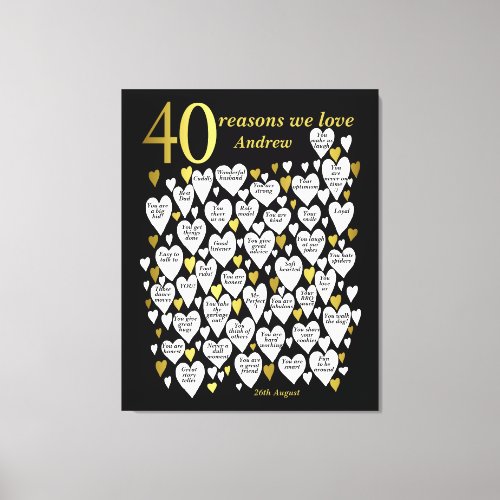 40th Birthday 40 Reasons We Love You Gift Canvas Print