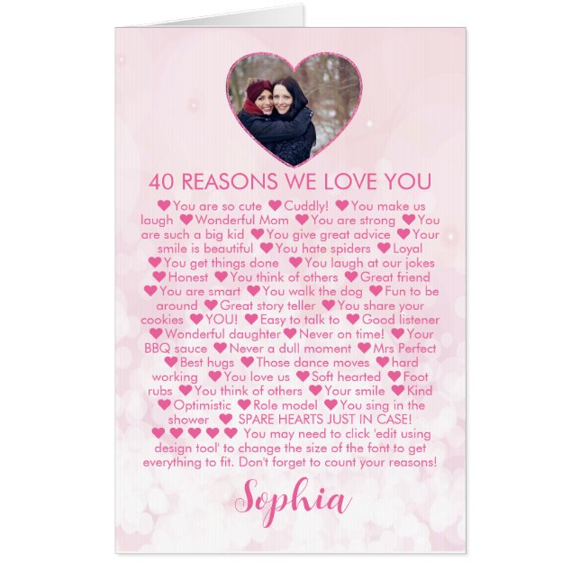 40th Birthday - 40 Reasons We Love You Photo Card (Front)