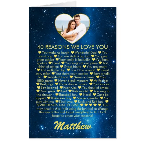 40th Birthday 40 Reasons We Love You Photo Card