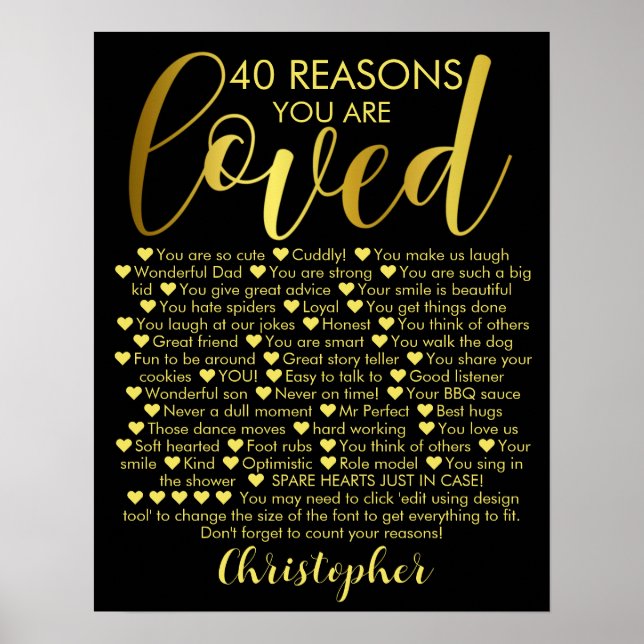 40th Birthday 40 Reasons Why Black Gold Poster (Front)