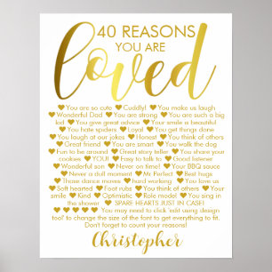 40th Birthday 40 Reasons Why Gold White Poster