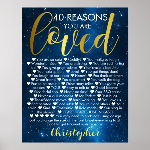40th Birthday 40 Reasons You Are Loved Poster