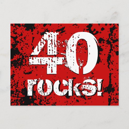 40th Birthday 40 Rocks Grunge Red and Black A10 Announcement Postcard