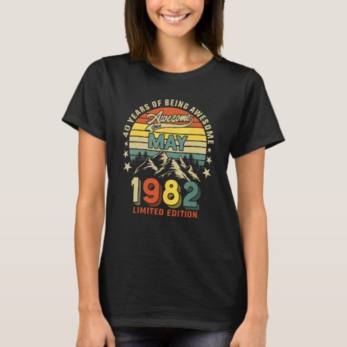 40th Birthday 40 Years Awesome Since May 1982 Vint T_Shirt