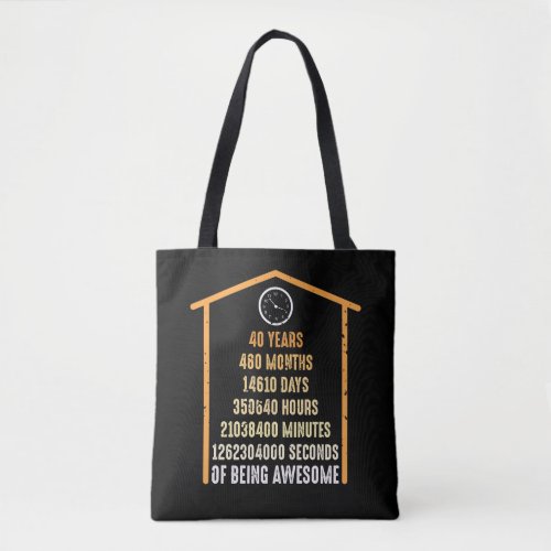 40th Birthday 40 Years Old 480 Months Tote Bag