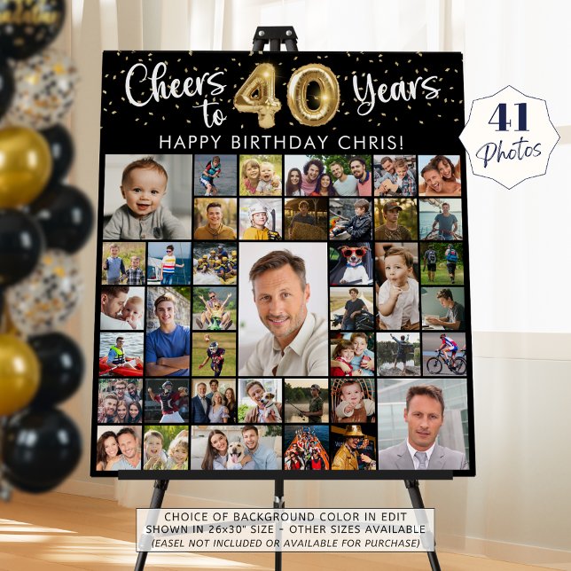 40th Birthday 41 Photo Collage Cheers to 40 Years Foam Board (Creator Uploaded)
