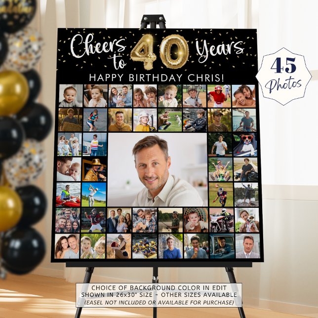 40th Birthday 45 Photo Collage Cheers to 40 Years Foam Board (Creator Uploaded)