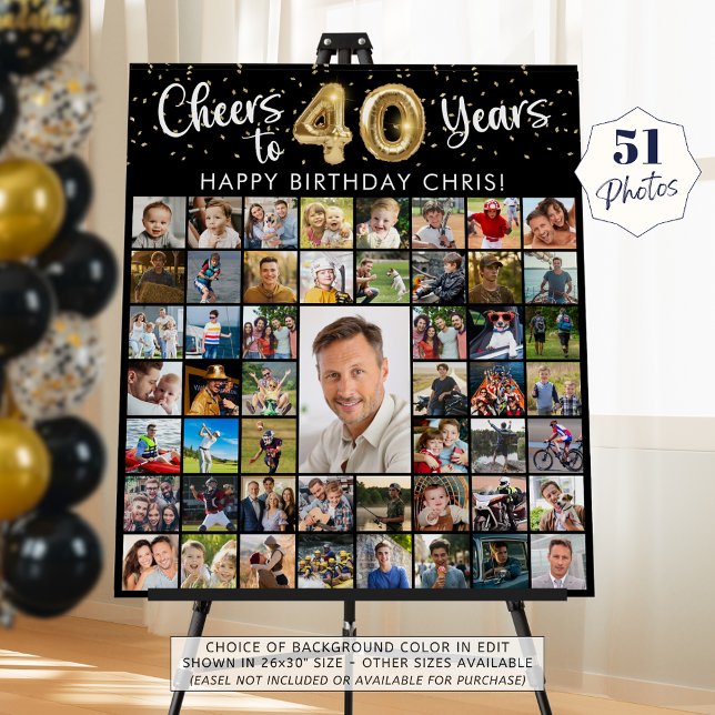 40th Birthday 51 Photo Collage Cheers to 40 Years Foam Board (Creator Uploaded)