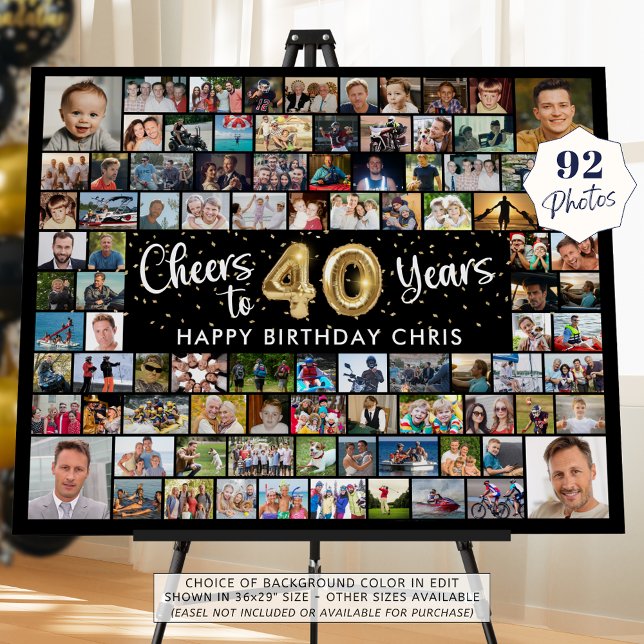 40th Birthday 92 Photos Black Gold Cheers To Year Foam Board (Creator Uploaded)