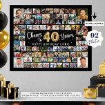 40th Birthday 92 Photos Black Gold Cheers To Year Poster<br><div class="desc">Create a 40th birthday photo memory display printed on poster print utilizing this easy-to-upload photo collage template with 92 pictures in various sizes to accommodate pictures of her or him through the years for a fun birthday sign or party decoration and commemorative keepsake. The design features the title CHEERS TO...</div>