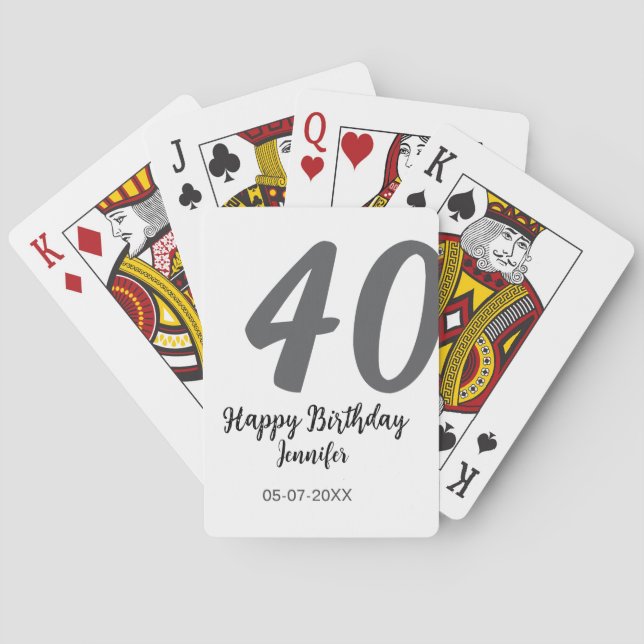40th birthday add name date year black template go poker cards (Back)