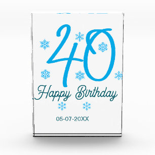 40th birthday add name date year blue template acrylic award