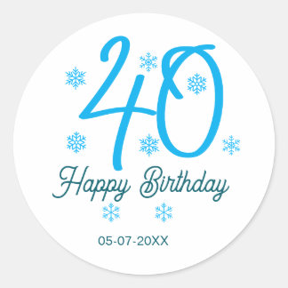 40th birthday add name date year blue template classic round sticker