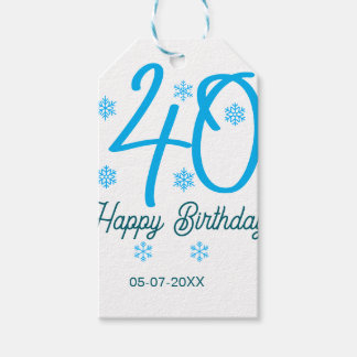 40th birthday add name date year blue template gift tags